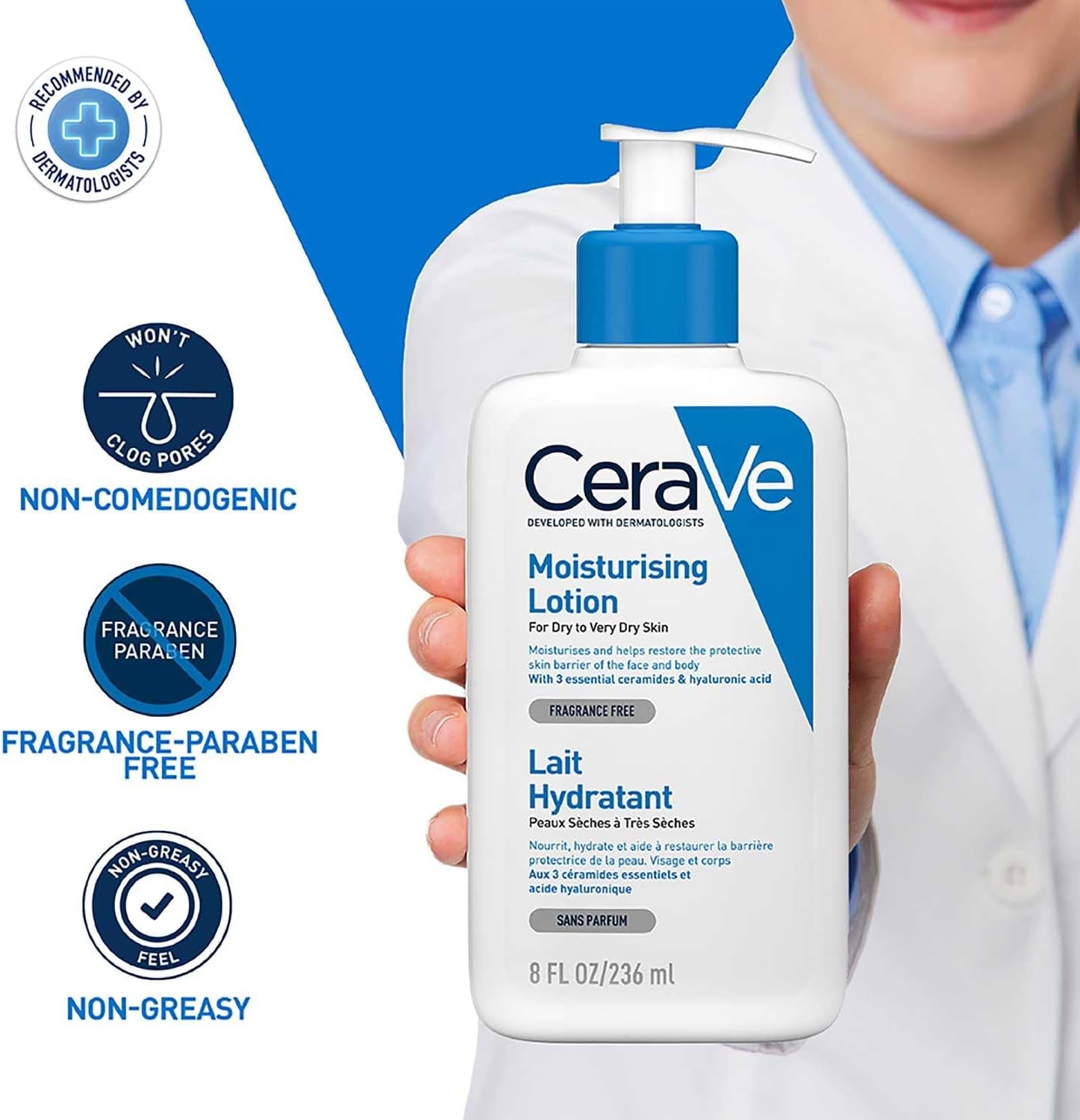 Moisturising Lotion, Face & Body, with 3 Essential Ceramides & Hyaluronic Acid, for Dry to Very Dry Skin